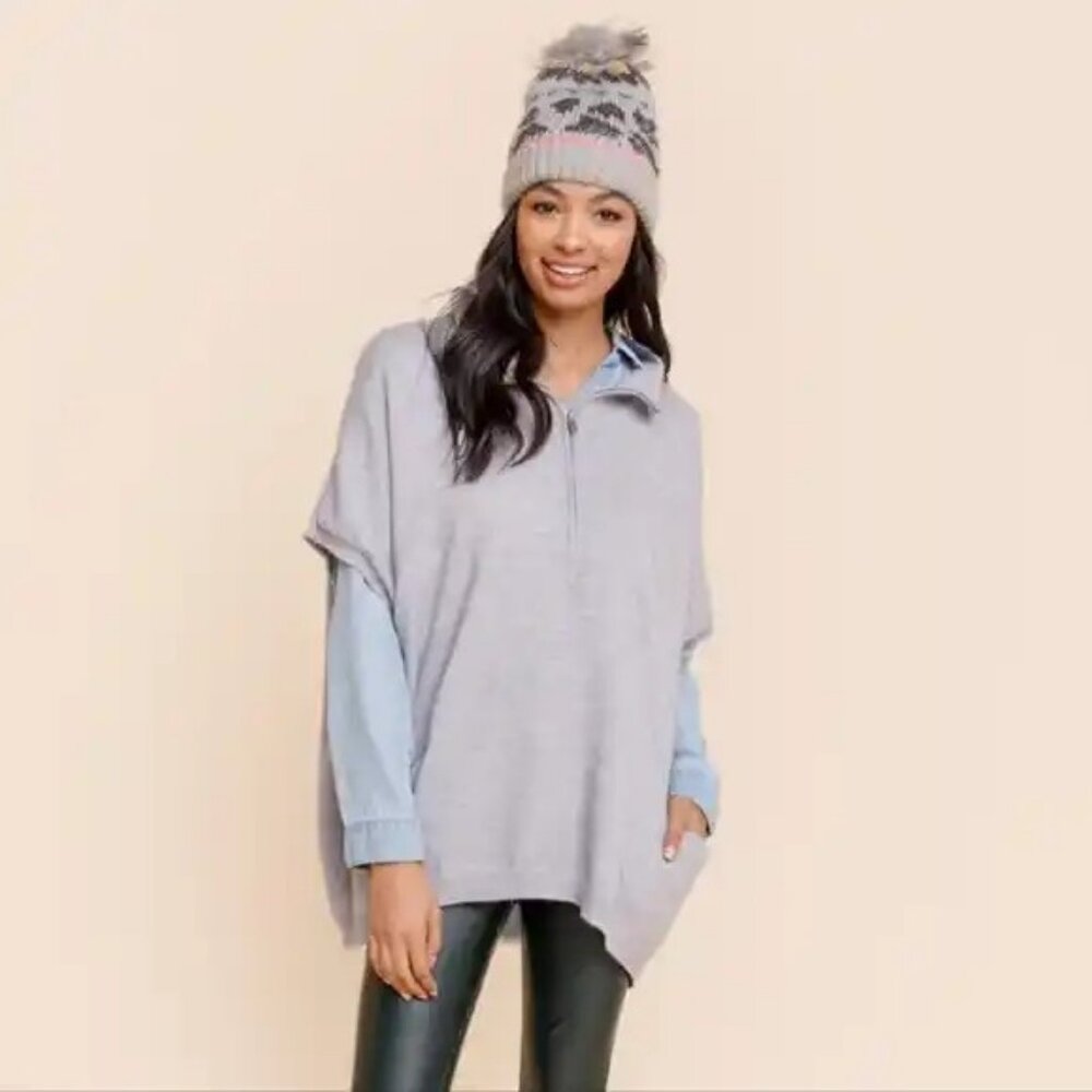 NWT Francesca's Collections Carolina Quarter Zip Batwing Poncho Sweater